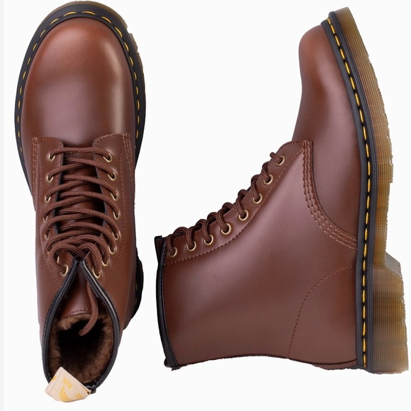 Dr. Martens - Vegan 1460 Brown Norfolk Brown Borg Fleece -Women Sz 10/Men Sz 9 - Picture 1 of 13